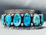 Heavy Vintage Native American Navajo Blue Turquoise Sterling Silver Wstamped Bracelet-Nativo Arts