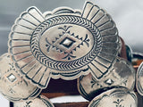 Hand Tooled Vintage Native American Navajo Sterling Silver Repoussed Concho Belt-Nativo Arts