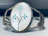 Turquoise Flower Vintage Native American Zuni Sterling Silver Inlay Bracelet Old-Nativo Arts