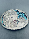 Very Rare Lion Vintage Native American Navajo Turquoise Sterling Silver Inlay Buckle-Nativo Arts
