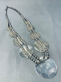 Native American Gasp! Vintage Navajo Sterling Silver Geomtric Squash Blossom Necklace-Nativo Arts