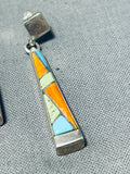 Marie Thompson Native American Navajo Turquoise Spiny Oyster Gaspeite Sterling Silver Earrings-Nativo Arts
