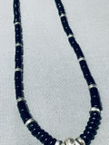 Intricate Vintage Native American Navajo Lapis Turquoise Sterlign Silver Necklace