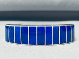 5.5 Inch Wrist Vintage Native American Zuni Lapis Inlay Sterling Silver Bracelet-Nativo Arts