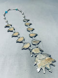 One Of The Best Vintage Native American Navajo Turquoise Sterling Silver Leaf Necklace Old-Nativo Arts