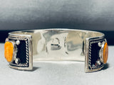 Dropdead Fab Vintage Native American Navajo Orange Shel Sterling Silver Bracelet Cuff-Nativo Arts