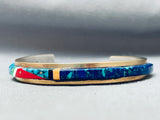 Carol Nez Vintage Native American Navajo Inlay Sterling Silver Bracelet Cuff-Nativo Arts