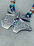 Extremely Detailed Santo Domingo Bear Turquoise Inlay Sterling Silver Necklace-Nativo Arts