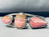 Very Rare Vintage Native American Navajo Rhodochrosite Sterling Silver Bracelet Cuff-Nativo Arts