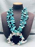 333 Gram Navajo Turquoise Butterfly Sterling Silver Squash Blossom Necklace-Nativo Arts