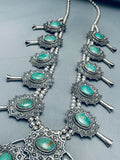 432 Grams San Felipe Green Turquoise Sterling Silver Squash Blossom Necklace-Nativo Arts