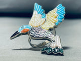 Breathtaking Native American Zuni Turquoise Sterling Silver Hummingbird Ring Signed-Nativo Arts