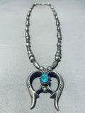 Astounding Vintage Native American Navajo Morenci Turquoise Sterling Silver Naja Necklace-Nativo Arts
