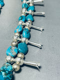 Superior Native American Navajo Signed Blue Diamond Turquoise Sterling Silver Squash-Nativo Arts