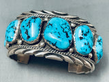 Heavy 78 Grams Vintage Native American Navajo Chunky Turquoise Sterling Silver Bracelet-Nativo Arts