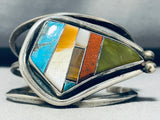 One Of The Most Artistic Vintage Native American Navajo Turquoise Inlay Sterling Silver Bracelet-Nativo Arts