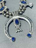 Gorgy!! Vintage Native American Navajo Lapis Sterling Silver Squash Blossom Necklace-Nativo Arts