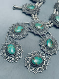 432 Grams San Felipe Green Turquoise Sterling Silver Squash Blossom Necklace-Nativo Arts