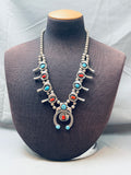James Henderson Vintage Native American Navajo Turquoise Sterling Silver Squash Blossom Necklace-Nativo Arts