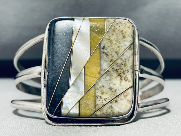 The Most Unique Vintage Native American Navajo Jasper Agate Inlay Sterling Silver Bracelet-Nativo Arts