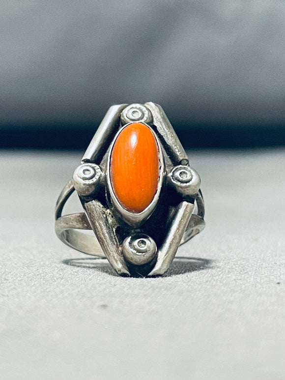 Incredible Vintage Native American Navajo Coral Sterling Silver Ring-Nativo Arts