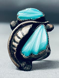 Hand-carved Leaf Turquoise Vintage Native American Navajo Sterling Silver Leaf Ring. Old-Nativo Arts