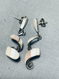 Fantastic Vintage Native American Navajo Mother Of Pearl Sterling Silver Dangle Earrings-Nativo Arts