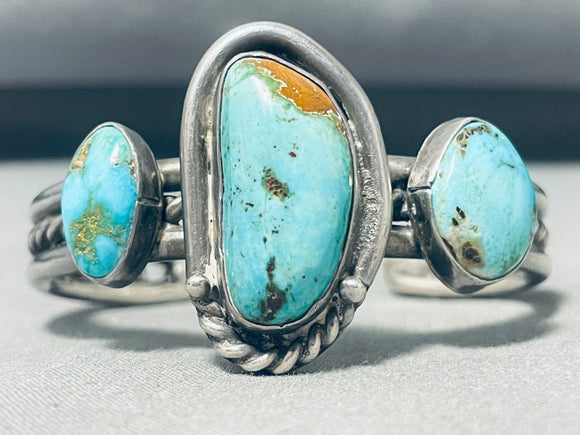 Bold Vintage Native American Navajo 3 Royston Turquoise Sterling Silver Bracelet-Nativo Arts