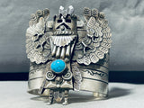 Ornate Native American Navajo 8 Turquoise Sterling Silver Kachina Bracelet-Nativo Arts
