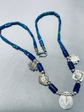 One Of The Coolest Vintage Native American Navajo Signed Azurite Sterling Silver Necklace-Nativo Arts