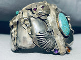 Mountain Lion Vintage Turquoise Amethyst Sterling Silver Bracelet-Nativo Arts