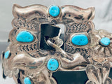 Hand Tooled Benny Yazzie Vintage Native American Navajo Sterling Silver Turquoise Concho Belt-Nativo Arts
