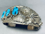 Ray Etsitty Flower Vintage Native American Navajo Turquoise Sterling Silver Bracelet-Nativo Arts