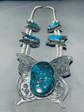 204 Grams Butterfly Native American Navajo Turquoise Sterling Silver Squash Blossom Necklace-Nativo Arts