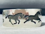 Dramatic Native American Navajo Sterling Silver Horses Bracelet Fred Douglas Signed-Nativo Arts