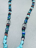 Huge Kachina Dancer Native American Zuni Turquoise Inlay Sterling Silver Necklace-Nativo Arts