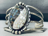 Most Unique Vintage Native American Navajo Abalone Pearl Sterling Silver Inlay Bracelet-Nativo Arts