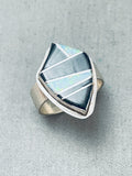 Intricate Vintage Native American Navajo Opal Jet Inlay Sterling Silver Ring-Nativo Arts