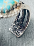 Sturdy Vintage Native American Navajo Channel Sterling Silver Turquoise Bracelet