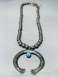 1920's Vintage Native American Navajo Turquoise Coin Silver Open Arms Necklace Wow!!!-Nativo Arts