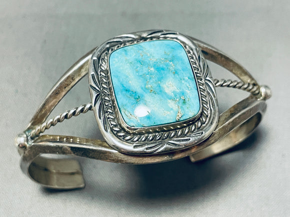 Stunning Vintage Native American Navajo Blue Gem Turquoise Sterling Silver Bracelet-Nativo Arts