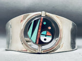 Two Sided Rotating Vintage Native American Navajo Turquoise Inlay Sterling Silver Bracelet-Nativo Arts