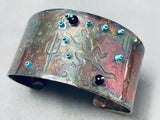 Wide Hand Tooled Vintage Southwest Sterling Silver Turquoise Bracelet-Nativo Arts