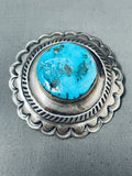 Rare Circular Vintage Native American Navajo Deep Blue Turquoise Sterling Silver Concho Pin-Nativo Arts