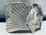 100 Gram Vintage Native American Navajo Hand Carved Eagle Sterling Silver Bracelet-Nativo Arts