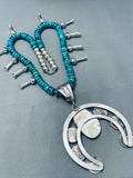 Huge Native American Navajo Turquoise Sterling Silver Coin Squash Blossom Necklace-Nativo Arts