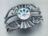 Rare Kachina Sunface Vintage Native American Zuni Turquoise Inlay Sterling Silver Bracelet-Nativo Arts
