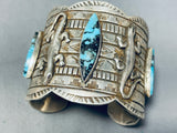 Unbelievable Native American Navajo 3 Blue Diamond Turquoise 4 Silver Gekkos Huge Bracelet-Nativo Arts
