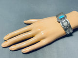 Beautiful Vintage Signed Native American Navajo Blue Gem Turquoise Sterling Silver Bracelet-Nativo Arts