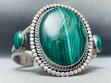 One Of The Best Domed Malachite Vintage Native American Navajo Sterling Silver Bracelet-Nativo Arts